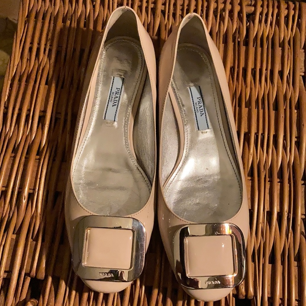 Prada beige patent leather flats